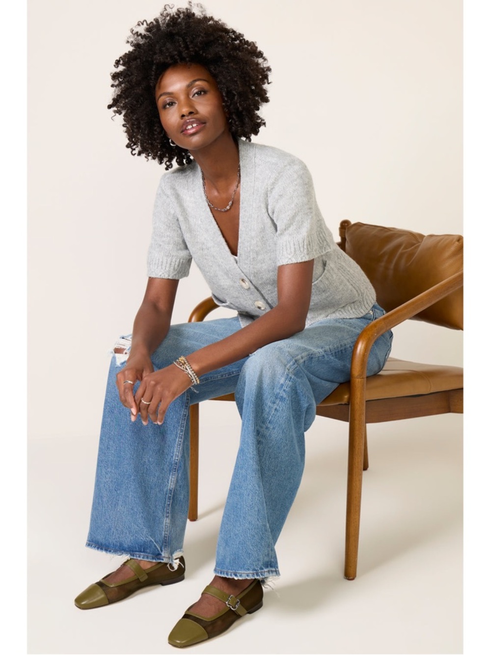 Design History x Evereve Corinne Short Sleeve Cardigan Sweater - Gray